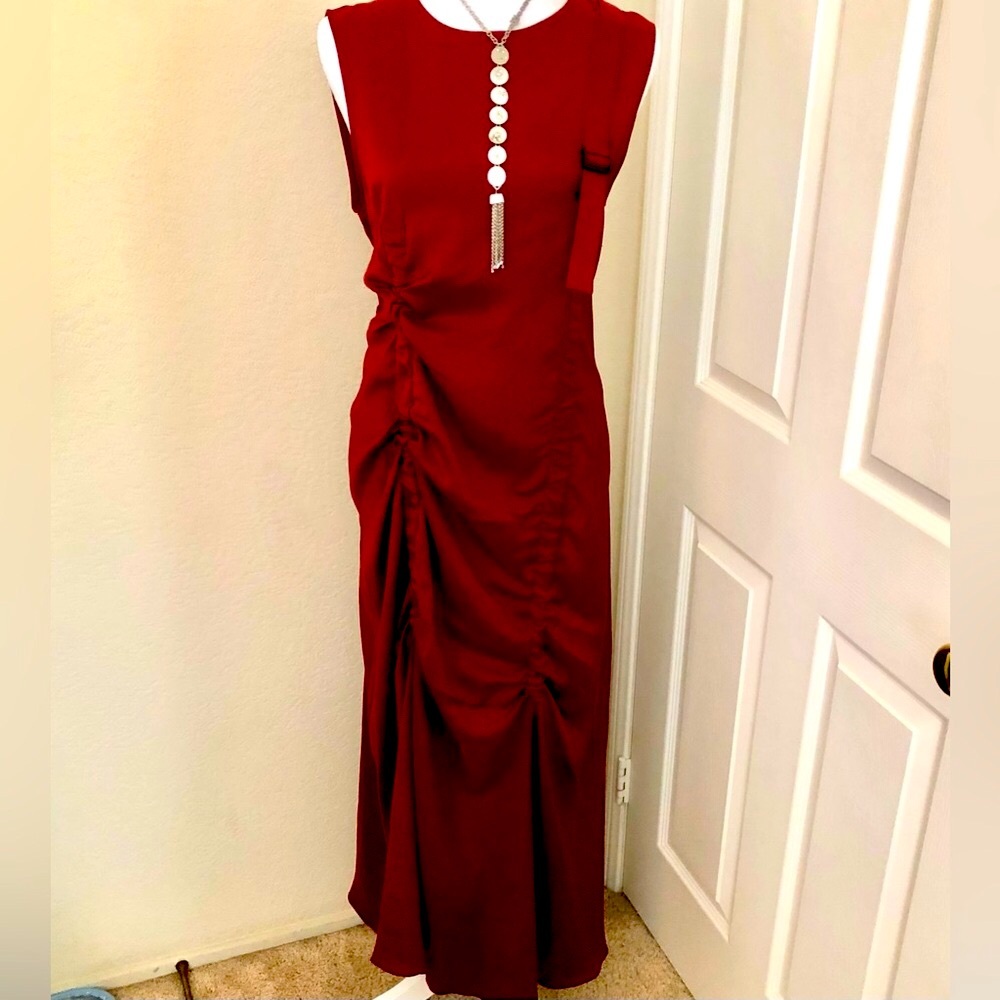 Joseph Rich Berry Buckled and Ruched Maxi Dress